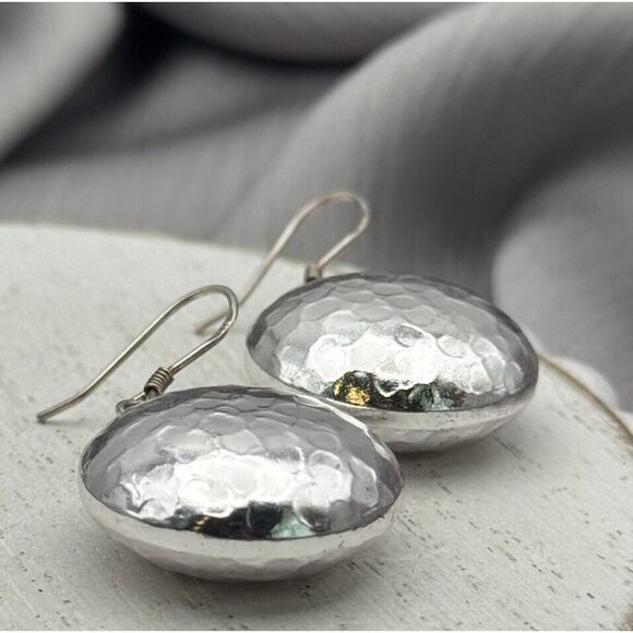 Hammered Sterling Silver 925 Dangle Earrings - Picture 2 of 7